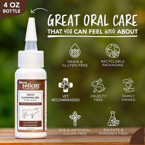 TropiClean Enticers Dog Teeth Cleaning Treat Gel - Smoked Beef Flavored Dog Toothpaste Alternative, 4 oz