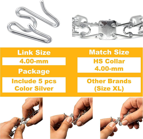(5 Pack) Stainless Steel Prong Collar Links Designed for H. Sprenger 4.0mm CollarExtra Links, Silver