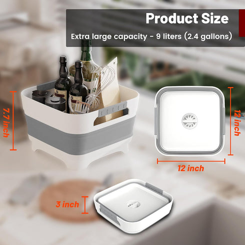 2.4 Plug,9L MontNorth Gal Collapsbile Wash Basin with Drian Dish Pan for Soaking Baby Bottles,Portable Sink, Multiuse