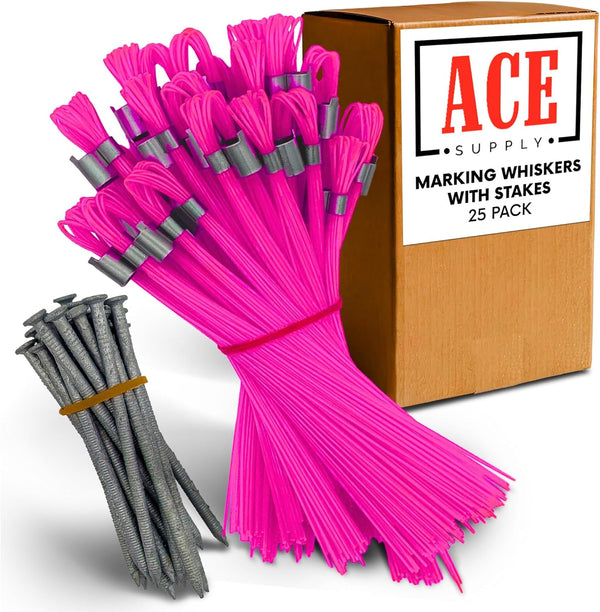 Pink Marking Whiskers with Stakes - 25 Pack - Durable Marking Whisker