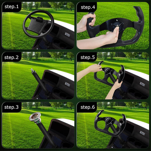 Universal Golf Cart Steering Wheel, Skid for Club Car EZGO RXV, TXT, Yamaha, Precedent Tempo, DS (Black)