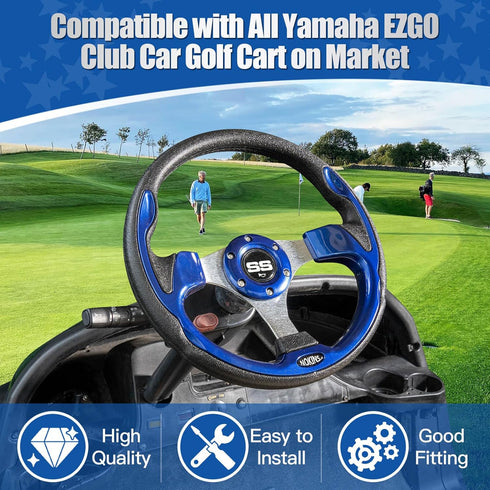 NOKINS 12.5" Universal Golf Cart Steering Wheel, Fits EZGO TXT&RXV Club Car DS&Precedent Yamaha