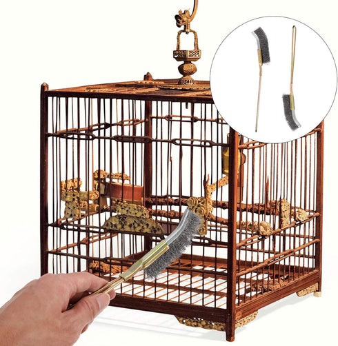 2pcs Bird Cage Cleaning Brush, Long Handle Feeder Wire Brush Cleaner for Parrot Pet Cage