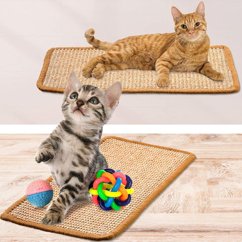 4 Pcs Sisal Cat Scratching Pad with Adhesive Loop Tape, 15.7x7.8 In (Khaki) for Wall Couch Window