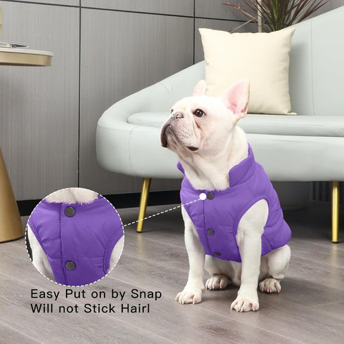 2 Layers Fleece Lined Warm Dog Jacket for Puppy Winter Cold Weather, Soft Windproof Small Dog Coat, Purple S