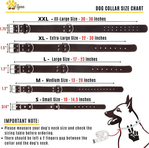ADITYNA Big Leather Dog Collar, XXL for Giant Breeds like Mastiff (Fit 30" - 36" Neck, Brown)