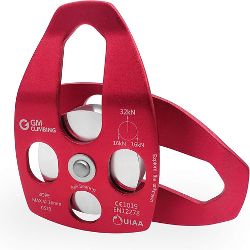 GM CLIMBING Large Rescue Pulley - 32kN Single Sheave with Swing Plate, CE UIAA Certified