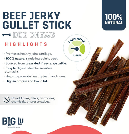 6-Inch 12 Count, Beef Jerky Sticks for Dogs, All-Natural Beef Gullet, Grass-Fed Jerky Chews, Fully Digestible