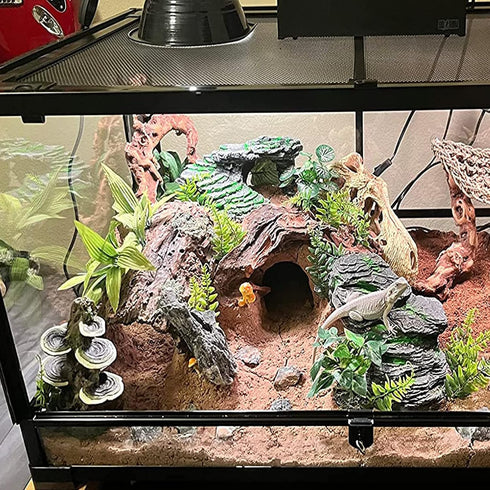 Resin Turtle Basking Platform, Turtles Rock Dock Climbing Ramp Cave Hideout Decor for Small Lizards, Frogs, Snakes,