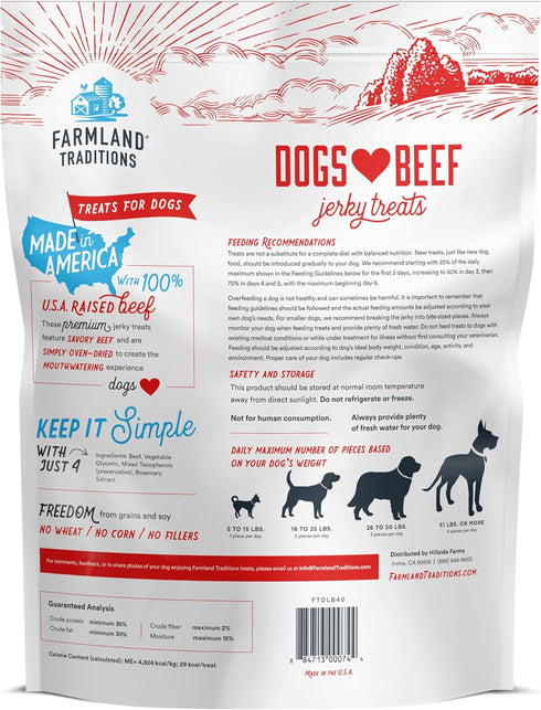 Farmland Traditions Beef Premium Jerky Treats for Dogs, 40 oz, Filler Free