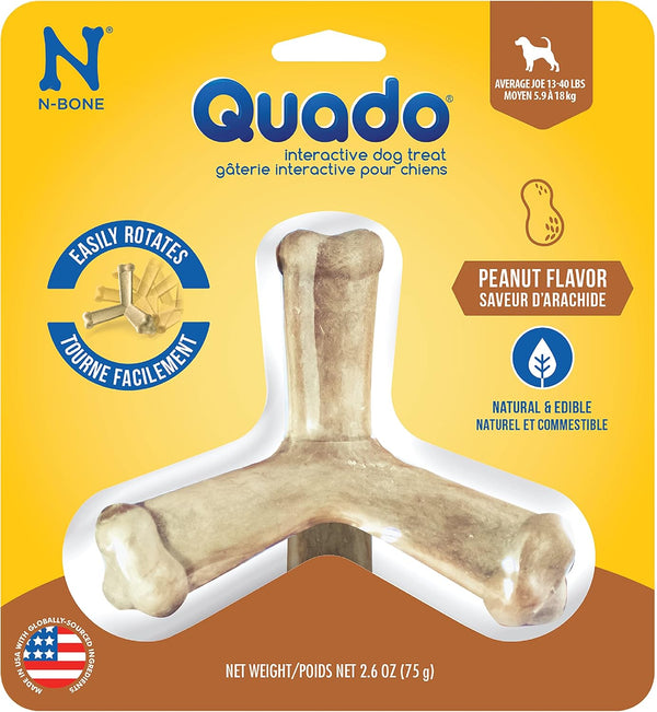 N-Bone Quado Interactive Chew, Peanut Flavor, Average Joe, 2.8oz, Natural, Medium (Pack of 1)