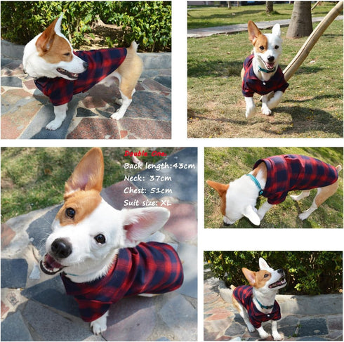 Koneseve Dog Shirt, Pet Plaid T-Shirt for Small Dog Cat Puppy, Cozy Halloween, Christmas Costumes (Red; XL/Extra Large)