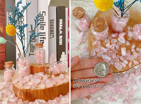 0.9lb 14.1 OZ Rose Quartz Crystal Gravel Polished Rocks Chips Crushed Stones Healing Bulk Natural Tumbled Gem Home