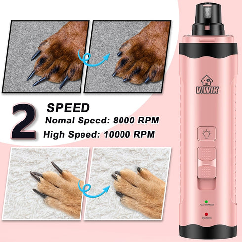 Trimmers, 2 2-Speed VIWIK Dog Nail Dog Nail Grinder with LED Lights, Pet Nail Clippers Kit for Large Medium Small Dogs