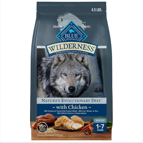 Blue Buffalo Wilderness Adult High-Protein Dry Dog Food, Real Chicken Plus Wholesome Grains, 4.5-lb Bag