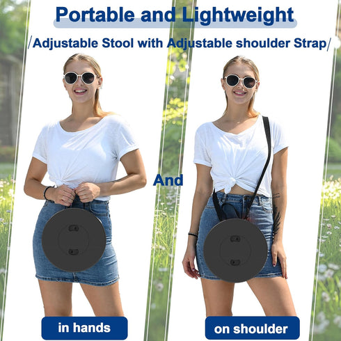 18.1" 600lbs,Retractable Upgraded Collapsible Stool with Adjustable Strap,Lightweight Folding Stool,Load Capacity
