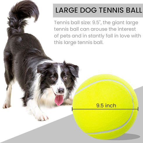 Dog Toy Ball - 9.5" Large Tennis Balls for Dogs, 2 Pack Inflatable Rubber Balls with Pump & Needle