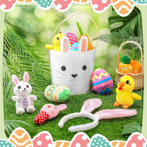 12 Pcs Easter Basket Playset, Easter Dog Toys, Plush Easter Eggs Bunny Shape Stuffed Dog Toy
