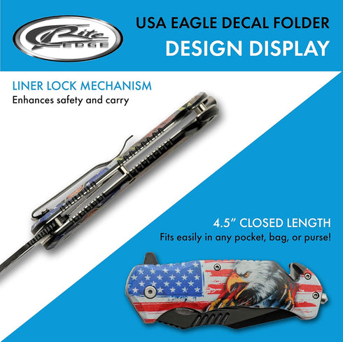 SZCO Supplies 300565 USA Eagle Decal Liner Lock Assisted Open Tactical Folding Knife - Multi-Colored, 8" Length