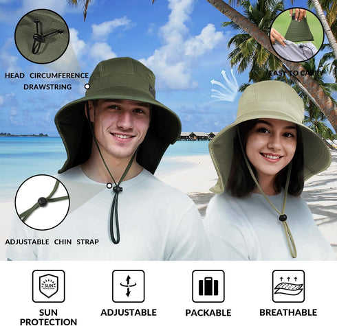 Sukeen Cooling Sun Hat for Men and Women, UPF50+ Wide Brim Fishing Hat with Neck Flap, Adjustable Bucket Hat