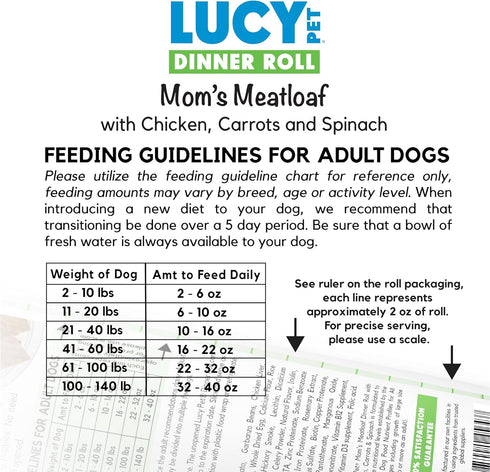 Lucy Pet Dinner Rolls, Mom's Meatloaf Chicken with Carrots and Spinach, 2lb