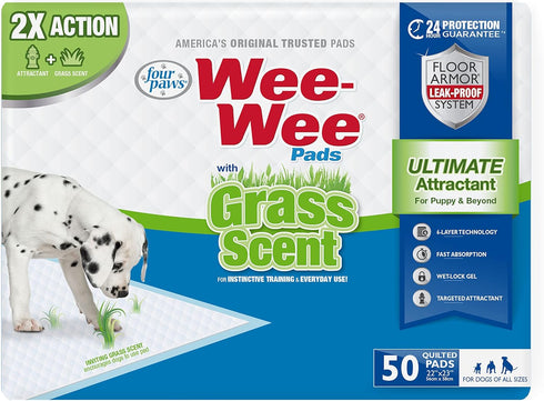 Four Paws Wee-Wee Ultimate Attractant Dog Pee Pads for Instinctive Training, Leak-Proof Quilted Potty Pads (50 Count)