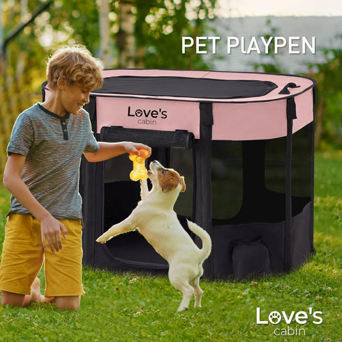 Love's cabin Pet Puppy Dog Playpen, Large Indoor/Outdoor Tent Crates, Portable Exercise Playpen with Carrying Case, Pink