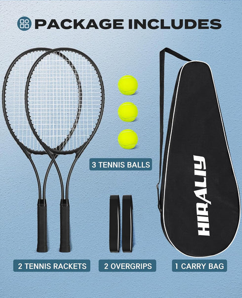 HIRALIY Adult Recreational Tennis Rackets, 27 Inch Super Lightweight for Student Training, Includes 3 Tennis Balls