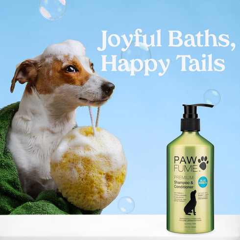 Pawfume Dog Shampoo and Conditioner, Hypoallergenic Probiotic Pet Shampoo for Smelly Dogs, Best for Puppies (Blue
