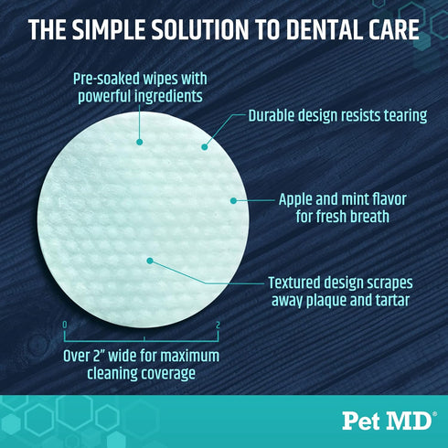 Pet MD Dog Breath Freshener Dental Wipes for Dogs, Tartar and Plaque Remover, 100 Count