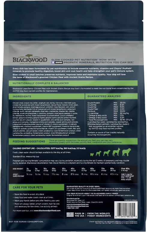 Blackwood Lean/Senior Dry Dog Food, Chicken Meal with Ancient Grains, 10 lb Bag for Weight Management and Muscle Mass