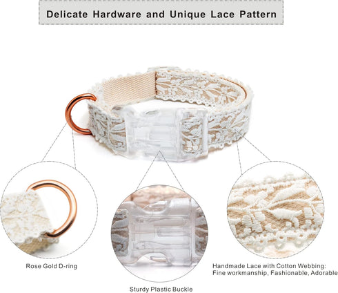 Dog Collar and Leash Set, Handmade Cotton Lace Adjustable 4-5 FT Unique Collars for Small Medium Large Dogs 1pcs-Beige