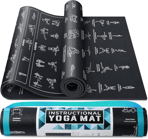 Instructional Yoga Mat with Poses Printed, Non-Slip Extra-Thick Yoga Mat for Beginners