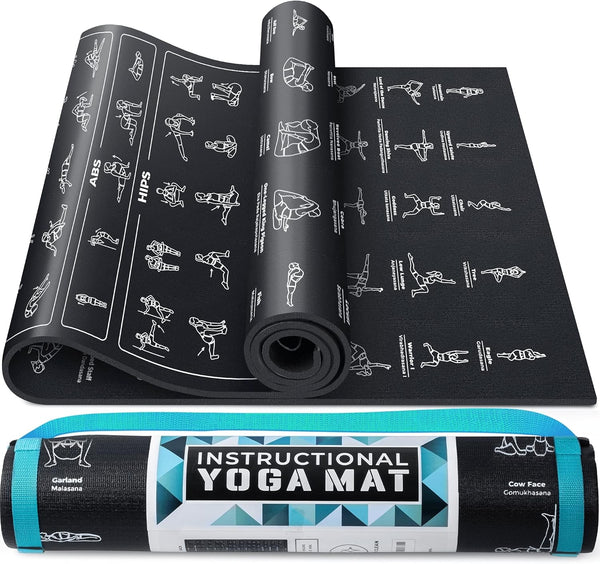Instructional Yoga Mat with Poses Printed, Non-Slip Extra-Thick Yoga Mat for Beginners