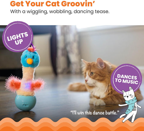 Catstages Electronic Dancing Ostrich Interactive Cat Toy, Wobbles and Plays Music, Battery Powered, Plush, Blue