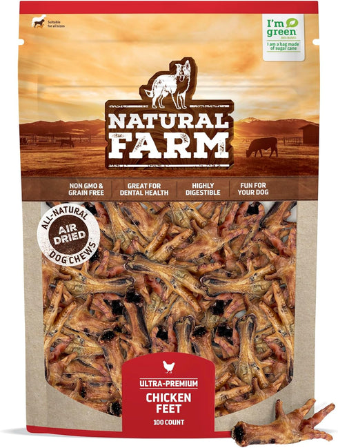Natural Farm Nail-Free Chicken Feet Dog Treats (100 Pack) - 100% Free-Range Air Dried, High Protein