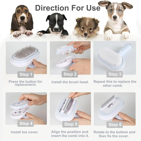 5 IN 1 Pet Grooming Brush Kit, Self Cleaning Slicker Brush for Dogs & Cats, Suitable for Small & Large Pets, Blue