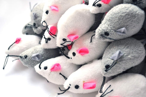 Catnip Mice for Cats - Rattle Bell Mouse Kitty Toys (White & Grey)
