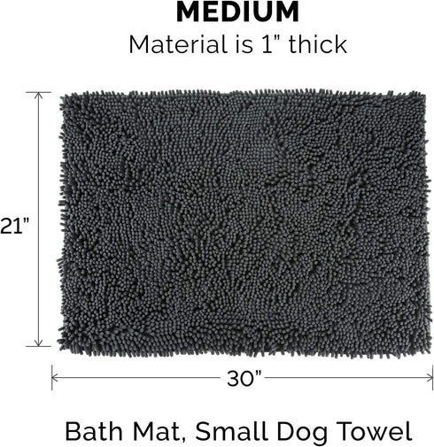 Furhaven 30" x 21" Highly Absorbent Dog Door Mat for Muddy Paws, 100% Washable, Perfect for Entryway, Kitchen, & Bathroom Use - Chenille Shammy Rug - Charcoal (Gray), Medium