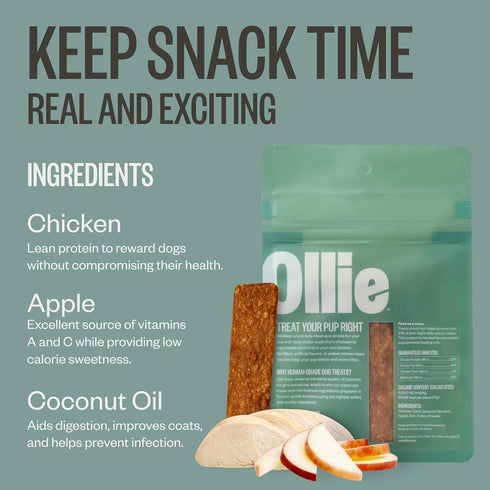 Pack, 5 Oz. Pack 2 Ollie Jerky Dog Treats Variety Chicken and Apple and Beef and Sweet Potato Bundle, All Natural