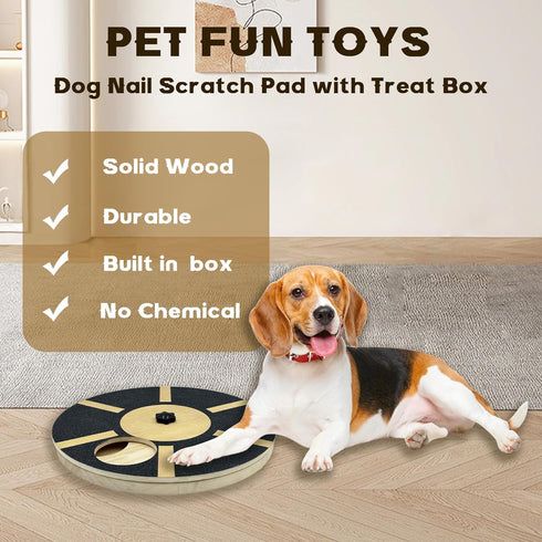 Woventry Dog Nail Scratch Pad with Treat Box, Rotating Wood Nail Scratch Board for Dogs, Portable & Durable Scratch Pad