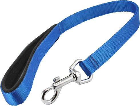Short Dog Leash - Padded Handle Wide Nylon Traffic Lead 22" Long Blue (Large: 3/4" Wide)