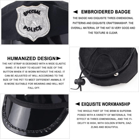 2 Pieces Pet Police Costume Accessory Set - Dog Cat Police Hat with Necktie for Halloween Party