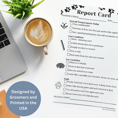 Dog Grooming Report Cards (Pad of 100, 5.5 X 8.5 Inches) for Grooming Salon