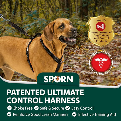 Sporn Medium Dog Harness, Black, Nylon with 4 Control Options & Easy-Grab Handle for Dogs up to 75 lbs