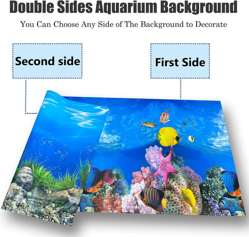 Aquarium Background Poster 3D Coral Water Plants Double Sided Stickers for 10-20 Gallon Tank 16"x33"