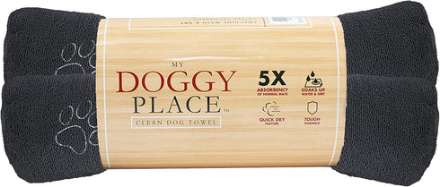 My Doggy Place Super Absorbent Microfiber Towel for Dog Bathing, Charcoal with Paw Print, 2 Pack