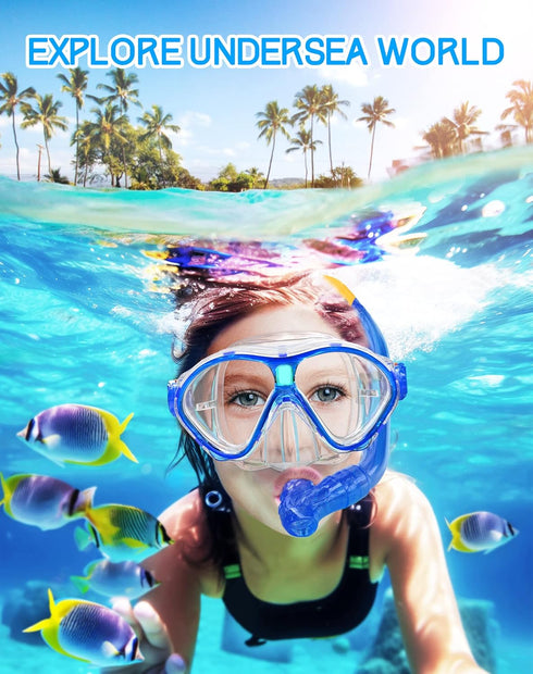 Gintenco Kids Snorkel Set, Unisex Diving Mask & Anti-Fog Diving Mask with Dry Top Snorkel Combo