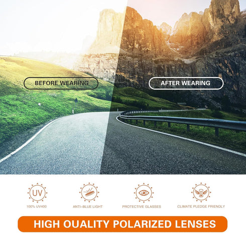 Sports Polarized Sunglasses for Men Women, UV400 Protection Wrap Around Goggles for Fishing Driving TR90