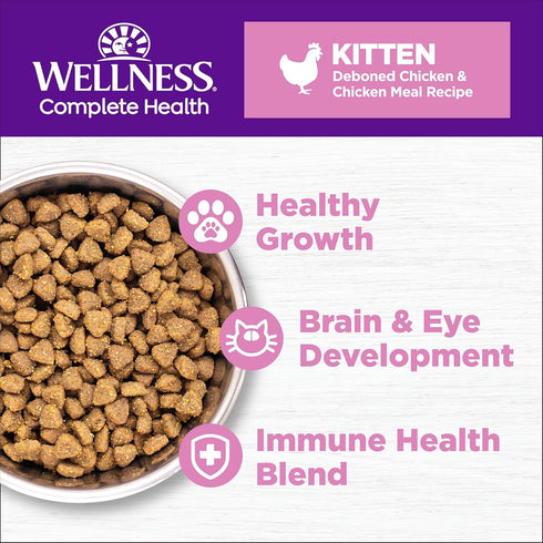 Wellness Complete Health Natural Dry Kitten Food with Wholesome Grains, Made in USA with Real Meat (Kitten, Chicken